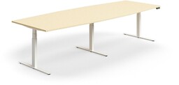Stół konferencyjny z regulacją wysokości, kształt łodzi, 3200x1200 mm, biała rama, brzoza