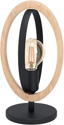 EGLO Lampa stołowa Basildon, 1-punktowa lampa stołowa vintage, industrialna, retro, lampka nocna ze stali i drewna, lampa do salonu, naturalna, lampa z przełącznikiem, oprawa E27, czarna, brązowa