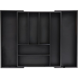 Relaxdays Pojemnik na sztućce wysuwany, bambus, wys. x szer. x gł.: 6,5 x 35-58 x 43,5 cm, 6-8 przegródek, wkład na sztućce do szuflady, czarny