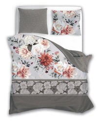 Faro Pościel satynowa 160x200 Pure Sateen 007 beżowa szara kwiaty