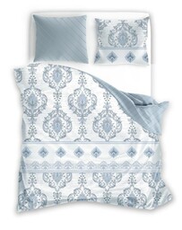 Faro Pościel satynowa 160x200 Pure Sateen 013 biała niebieska ornamenty