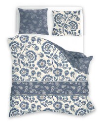 Faro Pościel satynowa 220x200 Pure Sateen 008 kremowa niebieska kwiaty