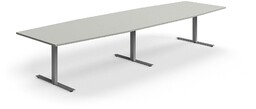 Stół konferencyjny QBUS, kształt łodzi, 4000x1200 mm, rama T, srebrny, jasnoszary