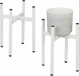 Relaxdays Stojak na rośliny, regulowana szerokość, szer. x gł.: 26 x 26-37 x 37 cm, metalowy stelaż na doniczki, wewnątrz, biały, zestaw 2 szt