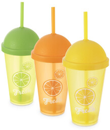 Kubek plastikowy z pokrywką i słomką 450 ml 3 szt.