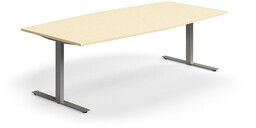 Stół konferencyjny QBUS, kształt łodzi, 2400x1200 mm, rama T, srebrny, brzoza