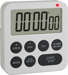 TFA Dostmann Cyfrowy timer ze stoperem i budzikiem, 38.2051.02, do 99 h/59 min/59 s, zegar do jajek, minutnik do prac domowych, budzik krótkotrwały, ze światłem ostrzegawczym LED i 2 poziomami
