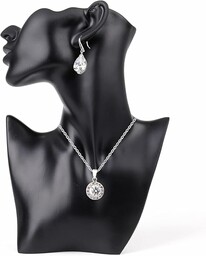 SOUJOY Stojak na biżuterię, stojak na kolczyki z manekinem, czarny wisiorek z żywicy, butikowy organizer na biust na biżuterię, naszyjnik, kolczyki, pierścionki