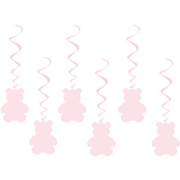 Dekoracja wisząca na baby shower misie różowe - 6 szt.