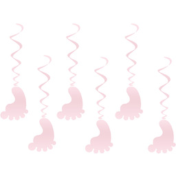 Dekoracja wisząca na baby shower stópki różowe - 6 szt.