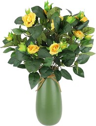 Flair Flower Sztuczny bukiet róż w wazonie, 38 cm, krzak róż, sztuczne kwiaty, bukiet, jedwabne kwiaty, bukiet kwiatów, dekoracja kwiatowa, sztuczna róża, ranunkulki, dekoracja ślubna