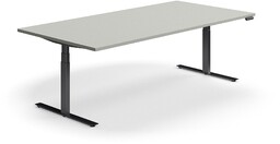 Stół konferencyjny z regulacją wysokości, prostokątny, 2400x1200 mm, czarna rama, jasnoszary