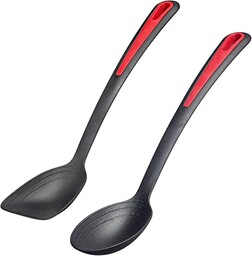 Westmark 296122E6 zestaw przyborów kuchennych, 2-częściowy, po 1 łyżce do smażenia i warzyw oraz łyżka do patelni, skala wewnętrzna: 15, 30 i 40 ml, tworzywo sztuczne, gallant, czarny/czerwony,