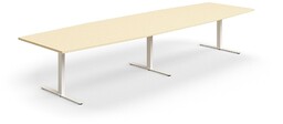 Stół konferencyjny QBUS, kształt łodzi, 4000x1200 mm, rama T, biały, brzoza