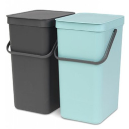 BRABANTIA Kosze na śmieci uchylne 109980 Sort&Go do segregacji, do zawieszenia 2x16L Szary, Miętowy Zyskaj