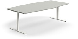 Stół konferencyjny QBUS, kształt łodzi, 2400x1200 mm, rama T, biały, jasnoszary