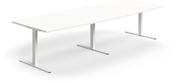 Stół konferencyjny QBUS, kształt łodzi, 3200x1200 mm, rama T, biały, biały