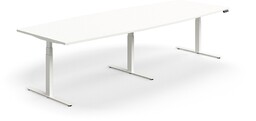 Stół konferencyjny z regulacją wysokości, kształt łodzi, 3200x1200 mm, biała rama, biały