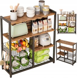 Regał Szafka Kuchenna Ciemny Brąz Industrialny Drewno Retro Wyspa Półka