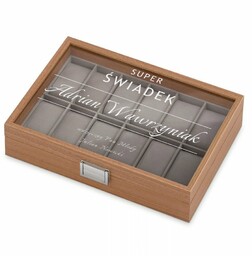 Szkatułka drewniana kuferek na zegarki z grawerem dla świadka jako podziękowanie