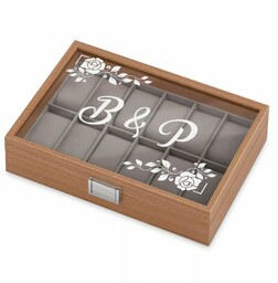 Szkatułka drewniana kuferek na zegarki z grawerem dla gentlemana dla pary na ślub rocznicę parapetówkę