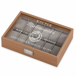 Szkatułka drewniana kuferek na zegarki z grawerem dla gentlemana na urodziny