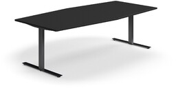Stół konferencyjny QBUS, kształt łodzi, 2400x1200 mm, rama T, czarny, czarny