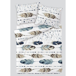 Matex Pościel satynowa 160x200 biała beżowa niebieska piórka 60A Exclusive 2