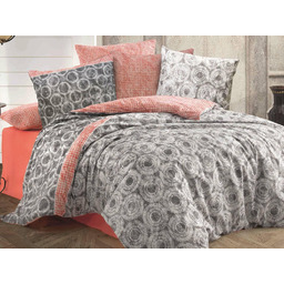 Darymex Pościel bawełniana 160x200 Octavia Grey szara czerwona kółka pepitka Cottonlove Exclusive