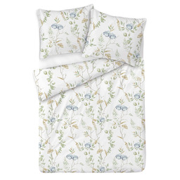 Matex Pościel satynowa 160x200 biała zielona kwiatki 65A Exclusive 2
