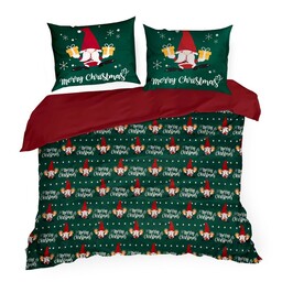Eurofirany Pościel świąteczna 220x200 Galdor zielona czerwona skrzaty