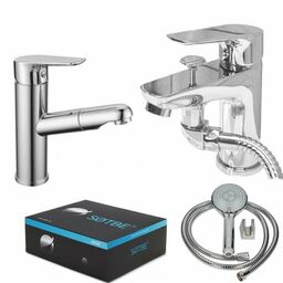 ZESTAW SOTBE INARI bateria nawannowa stojąca + bateria umywalkowa z wyciąganą wylewką