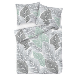 Matex Pościel satynowa 140x200 szara miętowa liście 57A Exclusive 2