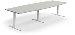 Stół konferencyjny QBUS, kształt łodzi, 3200x1200 mm, rama T, biały, jasnoszary