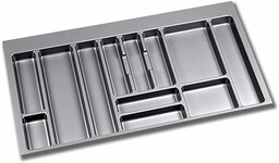 Emuca - Organizer sztućców, organizer do szuflady kuchennej, tacka na sztućce, 12 przegródek, moduł 100 cm, plastik, szary