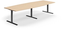 Stół konferencyjny QBUS, kształt łodzi, 3200x1200 mm, rama T, czarny, dąb