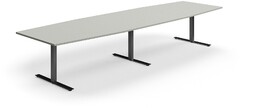 Stół konferencyjny QBUS, kształt łodzi, 4000x1200 mm, rama T, czarny, jasnoszary