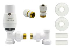 Zawór termostatyczny ELEGANT kątowy biały mat All in One Pex 16mm