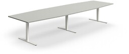 Stół konferencyjny QBUS, kształt łodzi, 4000x1200 mm, rama T, biały, jasnoszary
