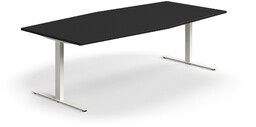 Stół konferencyjny QBUS, kształt łodzi, 2400x1200 mm, rama T, biały, czarny