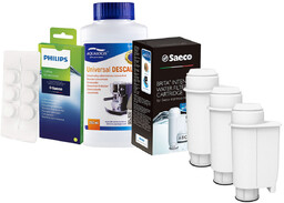 Zestaw Philips - Filtr Philips Intenza+ CA6702 3szt, Uniwersalny Odkamieniacz 250ml, Philips CA6704/10 Tabletki Czyszczące
