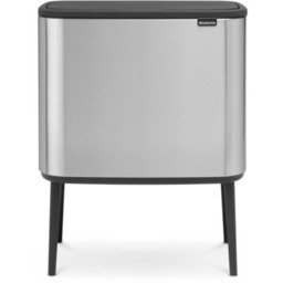 BRABANTIA Kosz na śmieci uchylny 316227 Bo Touch do segregacji, System Soft Touch, dwa wyjmowane wiadra 34L Stalowy Zyskaj