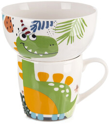 Kubek z miseczką dla dziecka porcelanowy dinozaur 2 el.