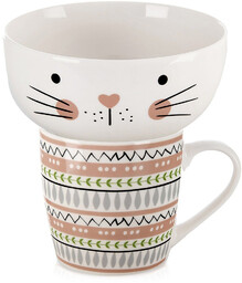 Kubek z miseczką dla dziecka porcelanowy kot 2 el.