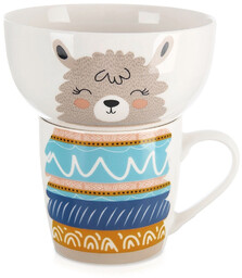 Kubek z miseczką dla dziecka porcelanowy lama 2 el.