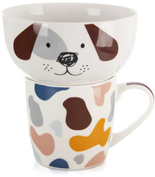 Kubek z miseczką dla dziecka porcelanowy pies 2 el.