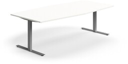 Stół konferencyjny QBUS, kształt łodzi, 2400x1200 mm, rama T, srebrny, biały