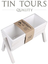 BIAŁY KWIETNIK NA NÓŻKACH / DREWNIANA SKRZYNKA NA KWIATY Z WKŁADEM 40/46x18/21x15/28 cm