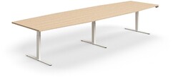 Stół konferencyjny z regulacją wysokości, kształt łodzi, 4000x1200 mm, biała rama, dąb