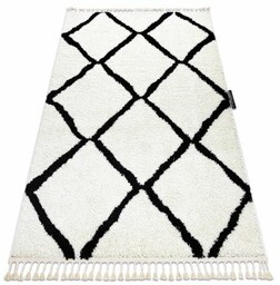 Dywan BERBER CROSS biały Frędzle berberyjski marokański shaggy 60x200 cm